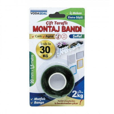 Vodaseal İç Mekan İçin Çift Taraflı Montaj Bandı 20 Mm X 1,5 M